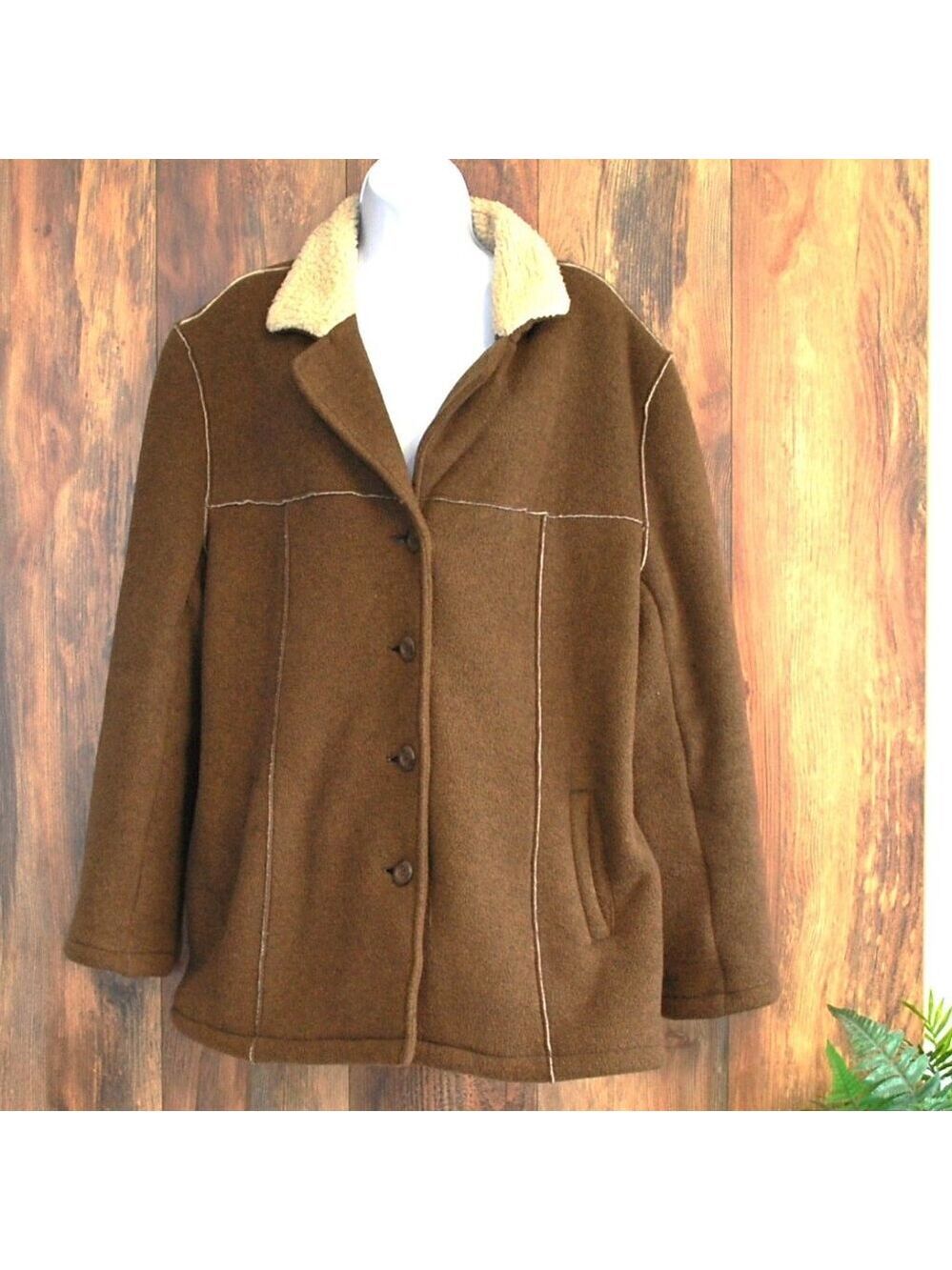 St Johns Bay Vintage Sherpa Brown/Cream Button Up Coat XL
